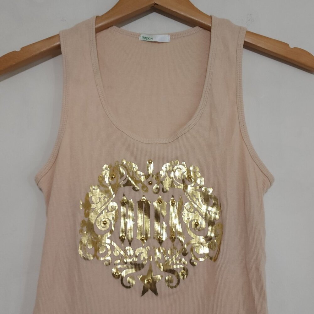 Toska Tank Top Rock Metallic Gold Graphic Shirt Slim Fit Womens Large